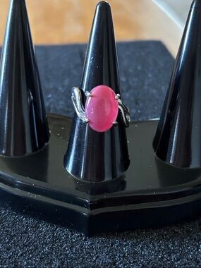 Pink Cabochon Silver Ring - Women's Jewelry
